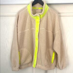 Old Navy- Beige Sherpa Jacket with Neon Accents